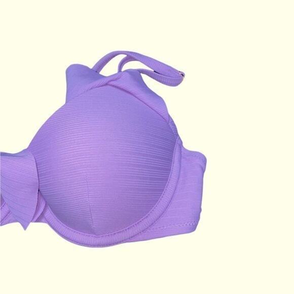 Shade & Shore Lavender Scalloped Ruffle Swim Bikini Top Women's Size 32B - Picture 5 of 9